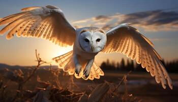 AI generated Bird of prey soaring in the sunset, spreading majestic wings generated by AI photo
