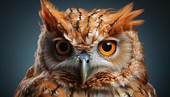 AI generated Eagle owl piercing eyes symbolize wisdom in nature beauty generated by AI photo