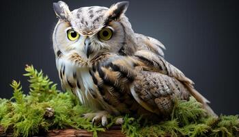 AI generated A majestic eagle owl perched on a branch, staring fiercely generated by AI photo