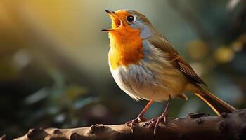 ai generado un linda amarillo pájaro encaramado en un rama en naturaleza generado por ai foto