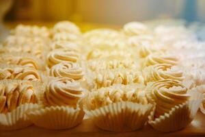 Many sweet cakes on the festive table. photo