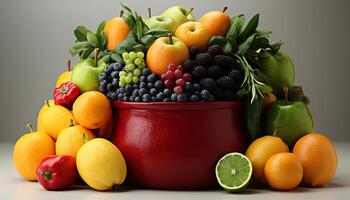 AI generated Freshness of nature bounty orange, lemon, lime, grapefruit, strawberry, raspberry generated by AI photo