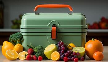 AI generated Freshness and abundance of healthy eating in nature suitcase generated by AI photo