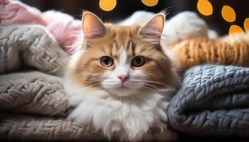 AI generated Cute kitten and fluffy dog, a perfect pet friendship generated by AI photo