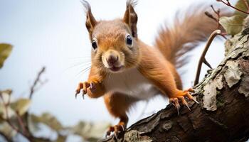 AI generated Cute small mammal sitting on branch, looking at you generated by AI photo