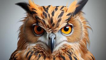 AI generated Eagle owl staring, close up, nature beauty in one animal generated by AI photo