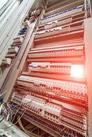 Electrical panel at a assembly line factory. Controls and switches. photo