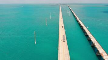 Aerial shot of the Seven Mile Bridge in Florida. The largest bridge in Florida. A bridge leading to Key West video