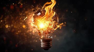 AI generated Bursting lightbulb with a glowing idea shining brightly. Ai Generated. photo
