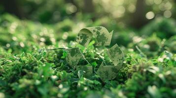 ai generado reciclaje concepto en vibrante verde, simbolizando Respetuoso del medio ambiente practicas para un sostenible futuro, ai generado. foto