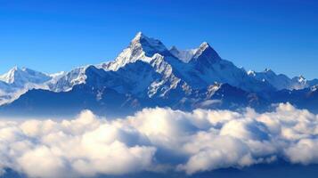 AI generated Himalayan mountain peak rises above the clouds, an awe-inspiring vista in nature's grandeur, Ai Generated. photo