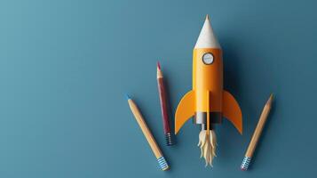 AI generated Pencils transformed into a rocket, launching excitement for the academic journey, Ai Generated. photo