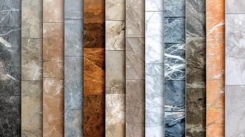 AI generated Assorted wall tile samples showcasing diverse textures. Design possibilities unfold, Ai Generated. photo