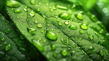 AI generated Abstract background of water drops on a green leaf. Raindrops create natural artistry, Ai Generated. photo