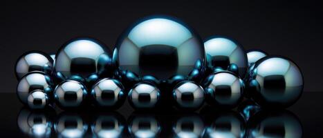 ai generado extraordinario de gran tamaño negro perlas brillar con un fascinante azul reflexivo tono. ai generado foto
