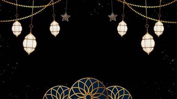 Muslim Islamic Arabic Golden Lights Hanging from the Ceiling and Stars on a Black Background video