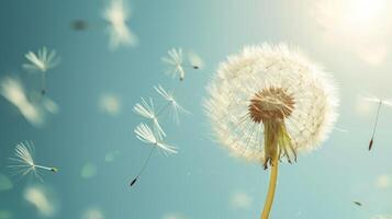 AI generated Ethereal dandelion seed dances on the breeze, a delicate ballet in nature's breath, Ai Generated. photo