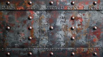 AI generated Robust steel plate adorned with rivets for industrial durability. Ai Generated photo