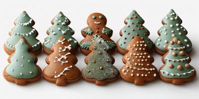 AI generated Christmas gingerbread cookies in the shape of Christmas tree and gingerbread man photo