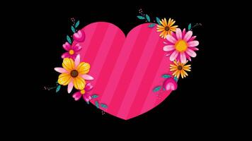 Love Heart with Flowers and Leaves Alpha Animation video