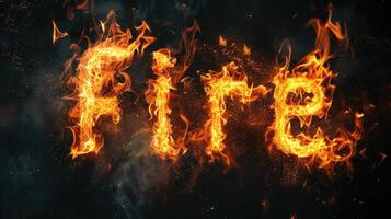 AI generated Close up of fire written in flames on black background, emitting intense heat. Ai Generated. photo