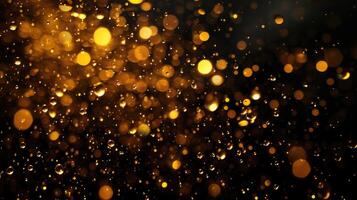 AI generated Luxurious golden confetti cascades elegantly against a sleek black background. Ai Generated. photo