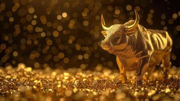 AI generated Bullish bitcoin crypto market concept in gold and black with copy space, Ai Generated. photo