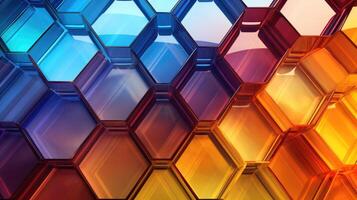 AI generated Abstract background features multicolored glass hexagons, forming a captivating and dynamic composition. Ai Generated. photo