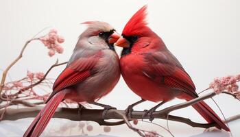 AI generated Two cute finches perching on a branch in nature generated by AI photo