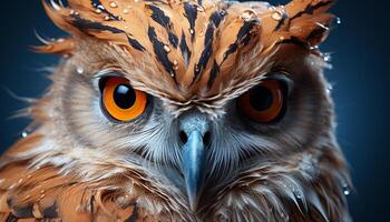 AI generated Great horned owl, close up portrait, staring with wisdom generated by AI photo