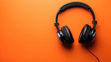 AI generated High-quality headphones showcased against a vibrant orange background for a modern aesthetic, Ai Generated. photo