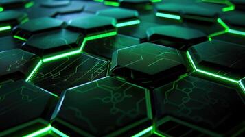 AI generated Futuristic technology unveiled in an abstract green hexagonal background, Ai Generated. photo