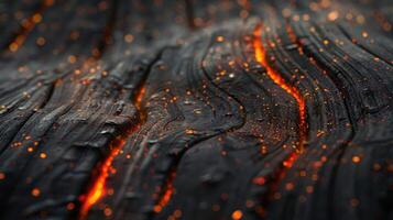 AI generated Wooden background with a gentle curve adorned by glowing embers. Ai Generated photo