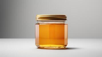 ai generado un dorado miel vaso tarro con amplio blanco espacio, Perfecto para personalizado marca. ai generado. foto