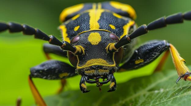 AI generated Close-up of a vibrant bug showcasing intricate patterns and bright colors, mesmerizing, Ai Generated. photo