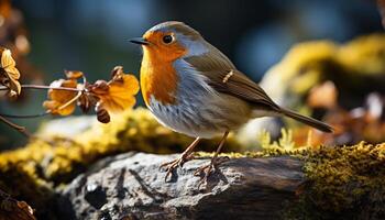 AI generated Cute sparrow perching on branch, singing in tranquil forest generated by AI photo