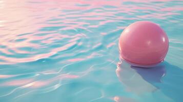 AI generated Pink ball floats, casting a water reflection in a 3D render with empty space. Ai Generated. photo