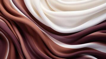 AI generated Abstract swirls of chocolate and cream satin fabric create a luxurious and artistic display. Ai Generated. photo