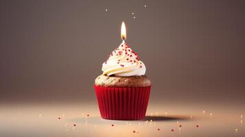 AI generated Birthday cupcake, one candle. Sweet celebration simplicity, Ai Generated. photo