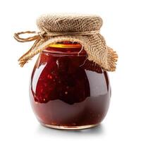 AI generated A jar of homemade jambul jam with fresh jambul, isolated on a white background. Ai Generated. photo