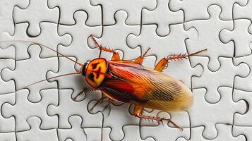 AI generated Cute cockroach engrossed in a jigsaw puzzle, adding a whimsical touch, Ai Generated. photo