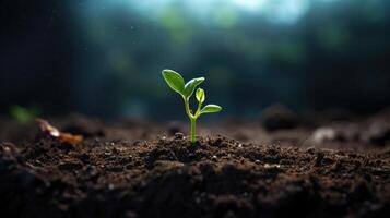 AI generated A small green sprout breaks through the ground, symbolizing the beginning of new life and growth. Ai Generated. photo