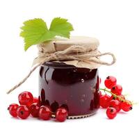 AI generated A jar of homemade redcurrant jam with fresh redcurrants, isolated on a white background. Ai Generated photo