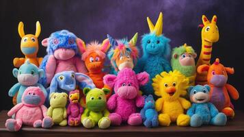 AI generated Vibrant array of plush toys offers a colorful and cuddly playtime. Ai Generated photo