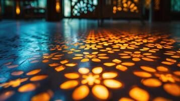 AI generated Close up of patterned table with light shining through, creating captivating ambiance. Ai Generated. photo