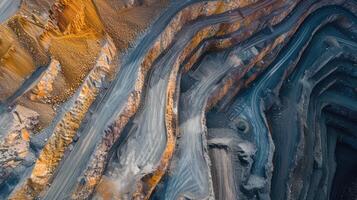 ai generado drones ojo ver capturas industrial gradas en un mineral mía en a cielo abierto minería, ai generado. foto