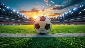 AI generated Soccer ball takes center stage in the stadium, symbolizing the heart of competition. Ai Generated. photo