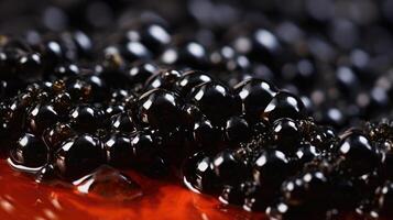 AI generated Macro photo capturing the intricate details of luxurious black caviar, Ai Generated.
