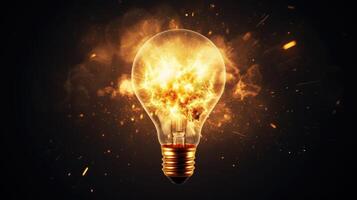 AI generated Bursting lightbulb with a glowing idea shining brightly. Ai Generated. photo