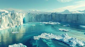 AI generated Arctic nature reveals an iceberg from a glacier, a frozen masterpiece in Greenland, Ai Generated. photo